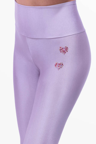 Amoureuse Leggings Glycine avec trois cœurs en cristaux appliqués