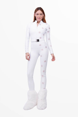 Cortina 2026 Combinaison de Ski Super Warm Blanc et Rose