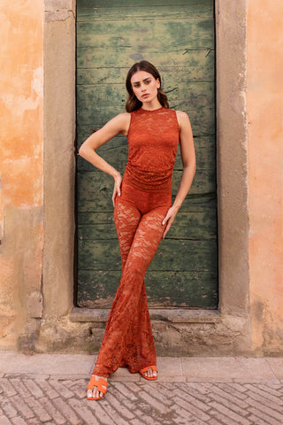 Transparence Top en dentelle Orange
