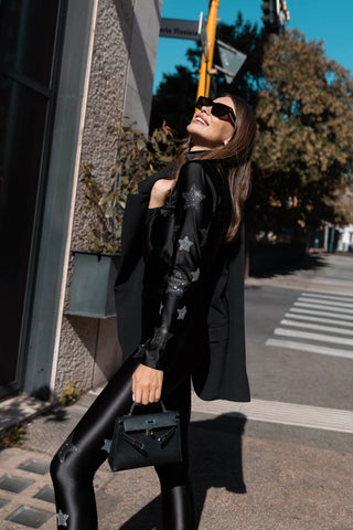 Lunis Diamond Leggings en Lycra Soyeuse avec Cristaux Hematite et Argent