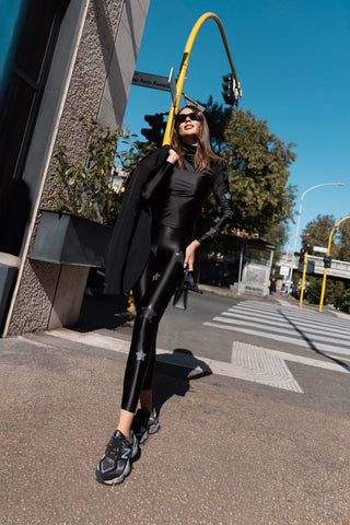 Lunis Diamond Leggings en Lycra Soyeuse avec Cristaux Hematite et Argent