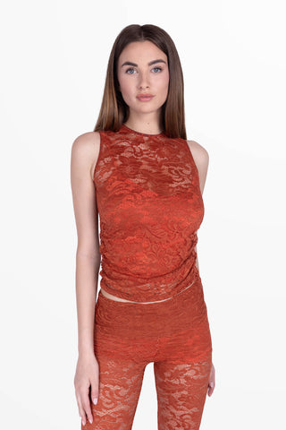 Transparence Spitzen-Tank-Top Orange