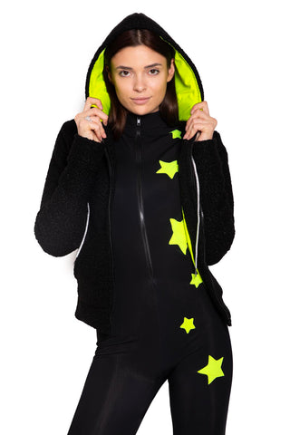 Aspen black skisuit with fluo stars