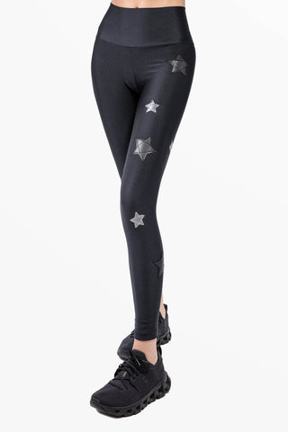 Lunis Leggings mit silbernen Sternen aus Kunstleder