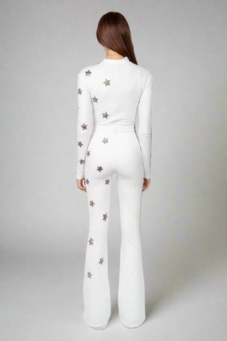 Courchevel white skisuit with stars