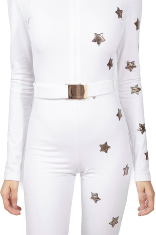 Courchevel white skisuit with stars