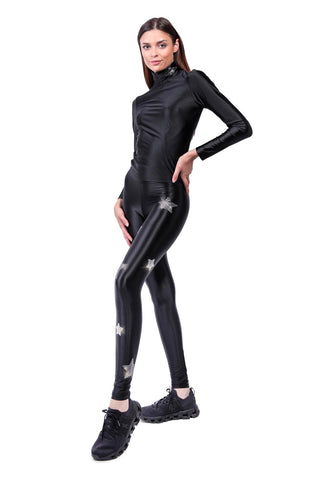 Lunis Diamond Leggings en Lycra Soyeuse avec Cristaux Hematite et Argent