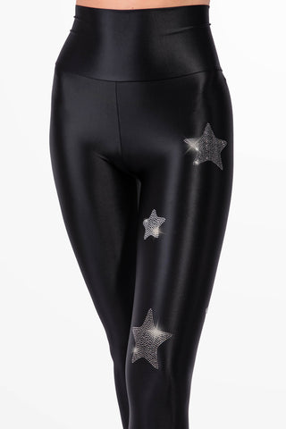 Lunis Diamond Leggings en Lycra Soyeuse avec Cristaux Hematite et Argent