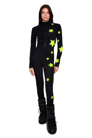Aspen black skisuit with fluo stars