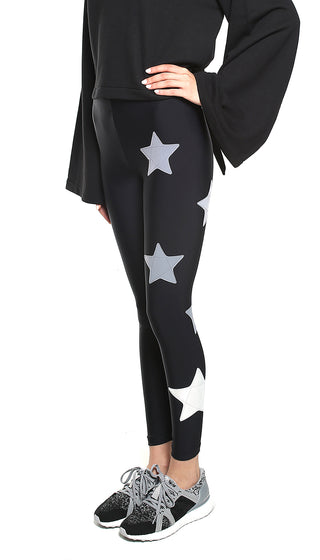 Leggings in lycra neri con stelle applicate grigio chiaro e argento - L'Equilibriste