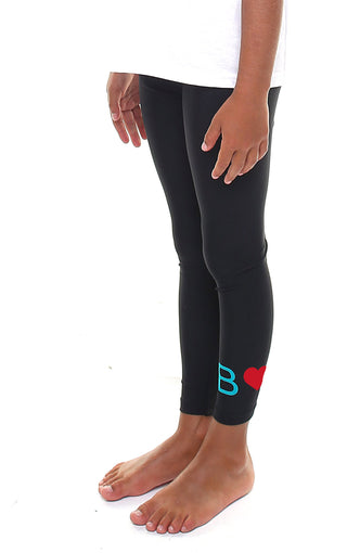 Girls' Personalised Leggings with Two Hearts and One Letter Applied at the Ankle